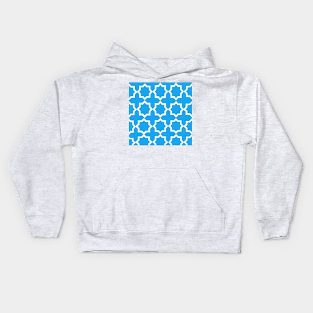 Blue and White Lattice Pattern Kids Hoodie by Overthetopsm